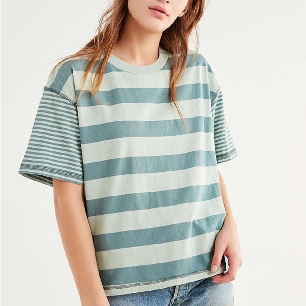 BDG Green Striped Short Sleeve Tee